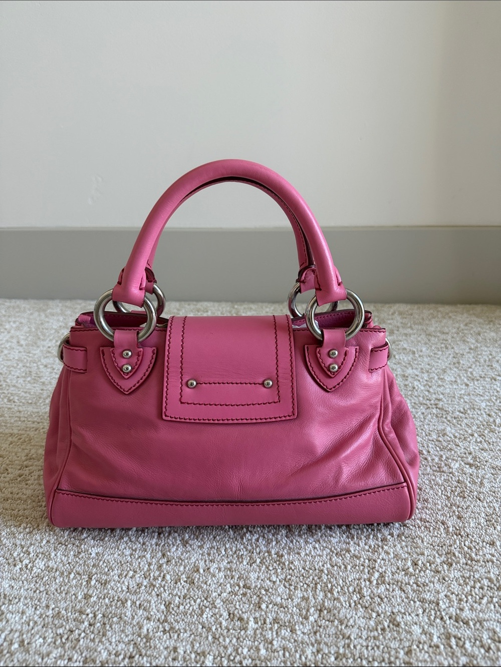 Vintage y2k Marc Jacobs Hot Pink Leather Top-Handle Satchel with Silver Hardware - Picture 2 of 5